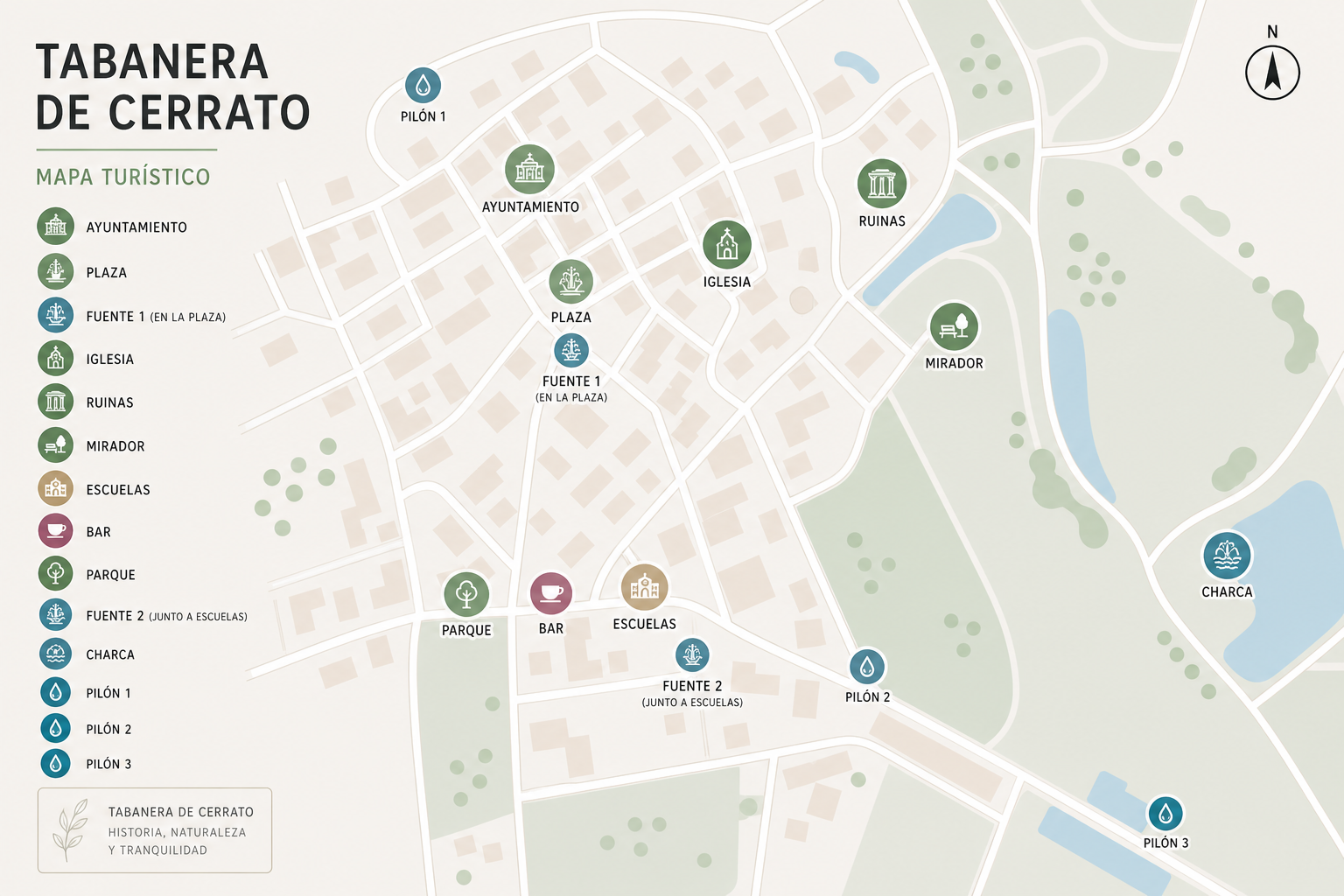 Mapa turístico de Tabanera de Cerrato con todas las paradas del juego Los Guardianes del Cerrato